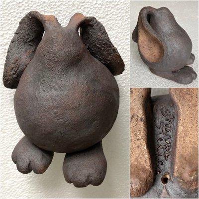 Sharon Stelter / Sherwood, Wisconsin, small stoneware studio pottery sculpture of whimsical abstract rabbit,