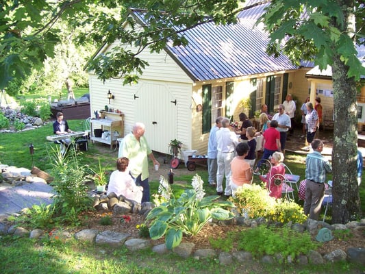 Summer eve art opening at Frost Farm Gallery, Norway, Maine