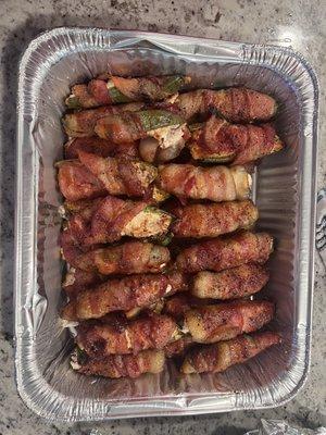 Bacon wrapped Stuffed jalapeños with brisket and cream cheese!