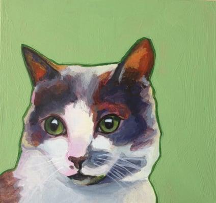 Pet Portrait Jezabel. 6x6 acrylic on birch panel.