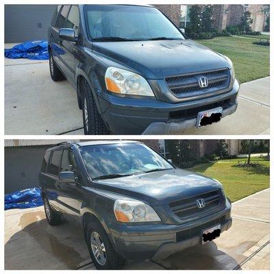 Recommended a Wash Vac and Wax Package with an added back to black restoration on the bumper, grill and mud flaps. Best resale value.