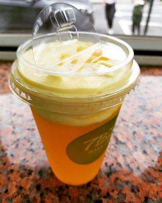 Mango Green Tea with cheese foam and Mango bits topping -New tea series