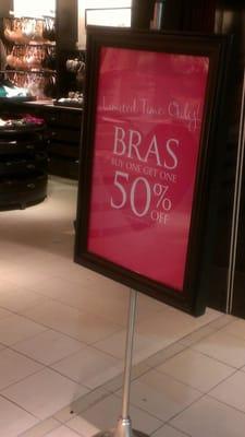 50% off most bras storefront picture.