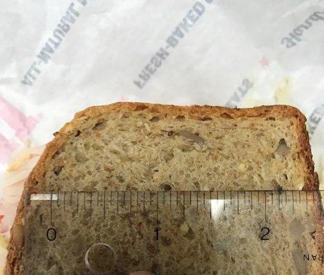 I GOT A 2 1/2" SANDWICH FOR FULL PRICE. THE EXCUSE WAS THE LOAF OF BREAD WAS SHORT. A SLICE OF BREAD IS NORMALLY 4 1/2" -5'" TALL.