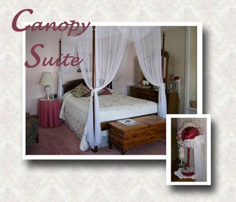 The Canopy Suite- perfect for celebrating a special occasion! Romantic canopy bed, whirlpool, and fireplace...