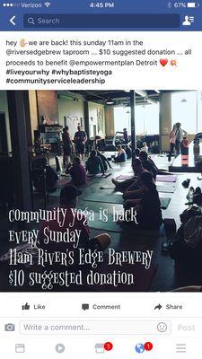 Community class every Sunday @River'a Edge Brewery 11am