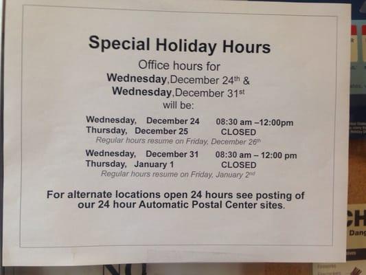 Their 2014 holiday hours