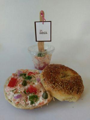 The Schit,......Cream Cheese/Lox/Tomatoe/Red Onion/Caper/Dill served with the best NY Bagel in LA