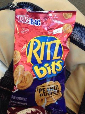 The cheapest snack I could find at the airport. $2.50, not bad for a decent sized bag of Ritz Bits.