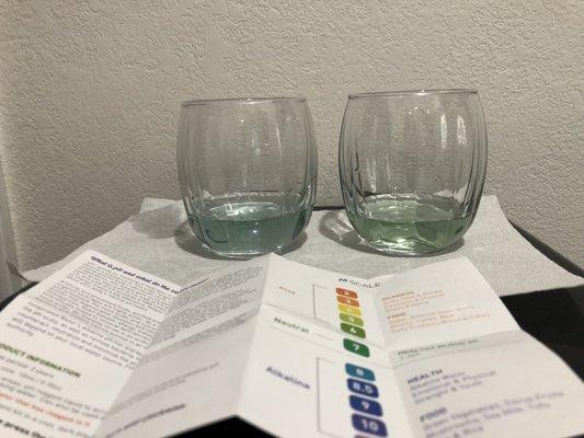 Their alkaline water (left) in comparison to glacier water (right) the glacier water was not purchased here.