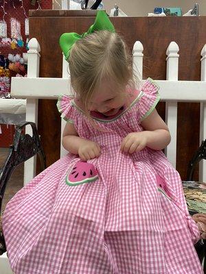 Large bow and the watermelon smock dress now in stock