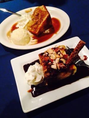 Cinnamon apple fireball cake served with ice cream and the salted caramel and chocolate pretzel bread pudding. Amazing!!!