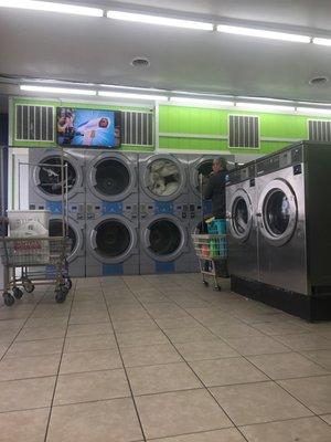 Toward the street entrance of the laundry mat