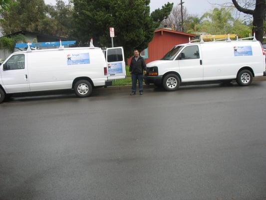 Owner of Angel Electric on the job with fully stocked work vans. We have the tools, materials, and skills to the job right!