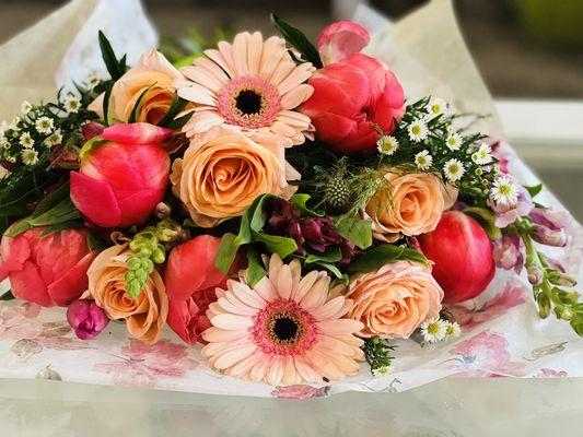 Fancy Coral Wrapped Bouquet