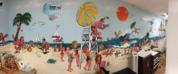 Beach mural in the office