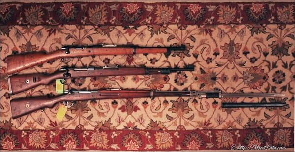 Rifles from SAMCO, top to bottom: Spanish mauser M1916, Czech-made german mauser 98K and Czech-made Persian mauser model 98/29