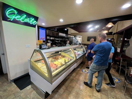 Inside the shop with a view of the gelato case