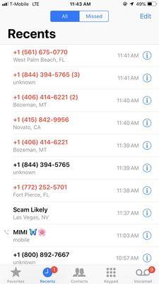 Missed calls in the last 5 min