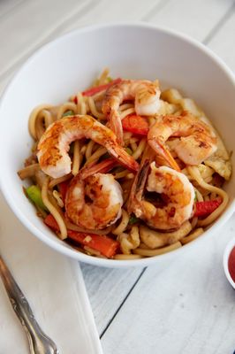 House noodles with shrimp.