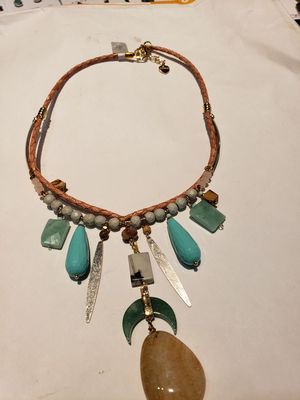 Gemstones on leather necklace