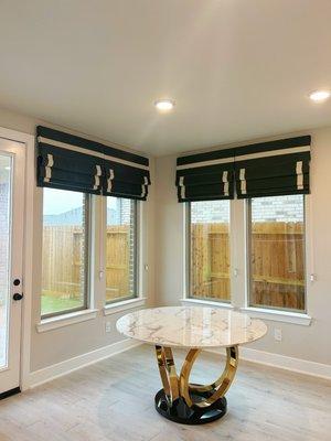 Custom Roman shades for dining room