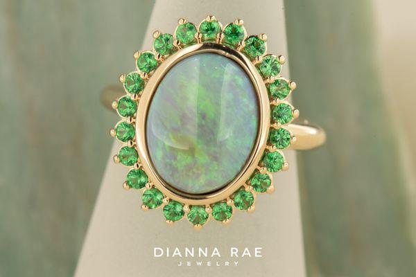 Australian opal and tsavorite garnet ring