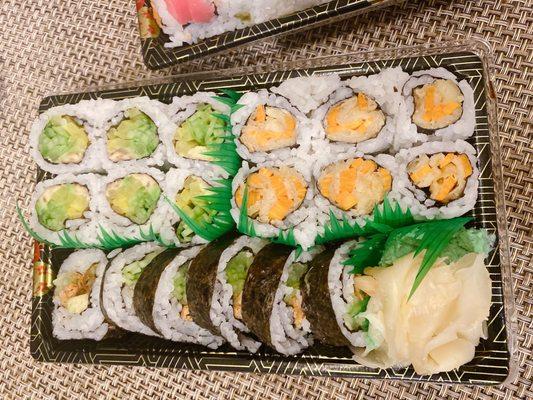 Vegetable rolls (spicy cooked carrot, veggie roll, sweet potato tempura roll)