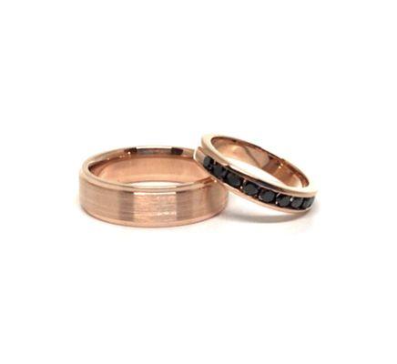 Rose Gold and Black Diamond Wedding Set