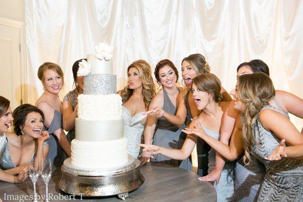 Bride and her bridesmaids at a wedding at the Cannery in New Orleans