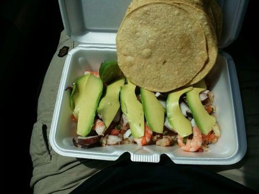 Two mixed seafood Tostadas