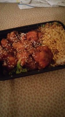 Sesame Chicken with Brocoli and Pork Fried Rice