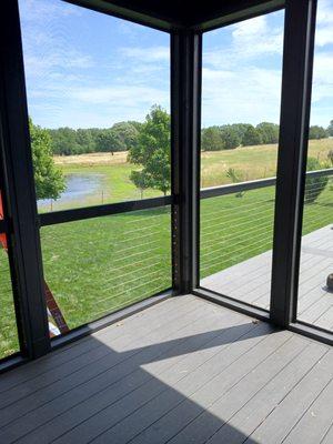 Screen porch with label railing