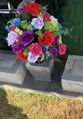 Multicolored Silk Floral Headstone Bouquet