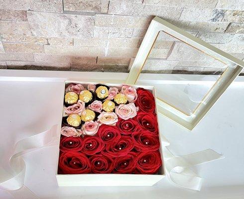 Red and Pink White Rose box