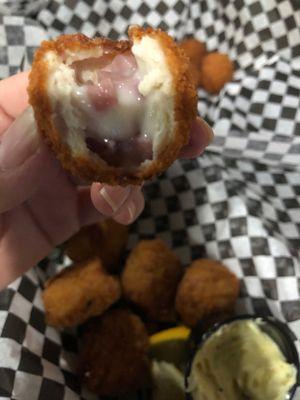 Inside the chicken cordon bleu bites.