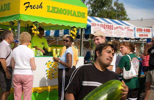 Street vendors at the Ship and Shore Festival in downtown New Buffalo, Michigan