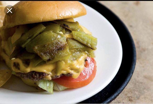 Cheese burger slice New Mexico Hatch Chili