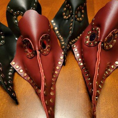 Miniature leather plague doctor masks. At Renninger's Mount Dora at the Studios at the Stables behind the antique center in booths 6 and 8.