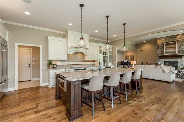 White Oak R&Q Natural with wire brush.  Install by Barnum Floors.   - Des Moines, Iowa