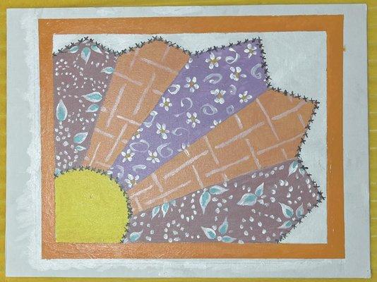 Acrylic paint on canvas.  A quilt block tribute to my great-grandmothers multitude of handmade quilts.