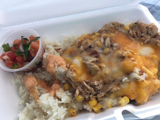 Crab  stuffed mushroom  with rice and pico de gallo