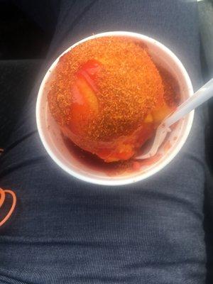 Nanche and strawberry sorbet with chile powder and chamoy