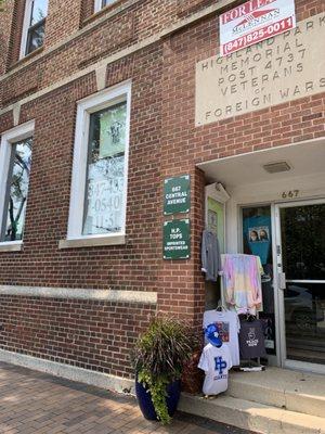 Entrance to store in old historic building.