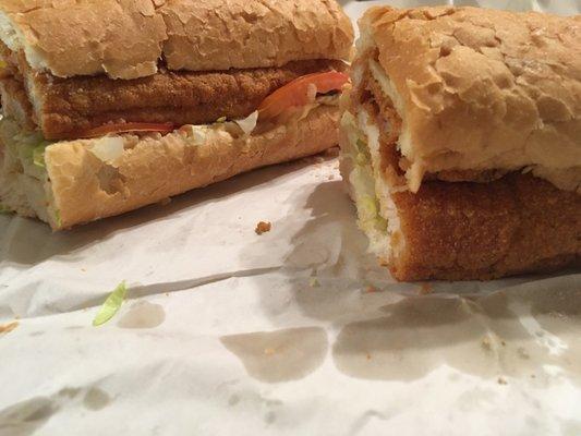 Large poboy cut in half