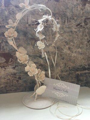 A handmade headband all handmade with  old lace and touch of pearls peps