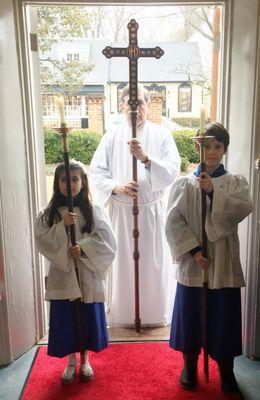 acolytes preparing for the procession.