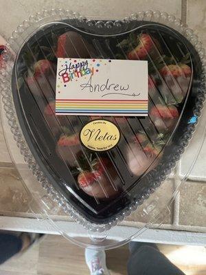 Chocolate Covered Strawberries in heart shaped container