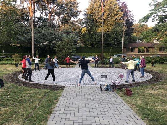 Our Summer Solstice Labyrinth Walk ended with a circle dance, arms outstretched.