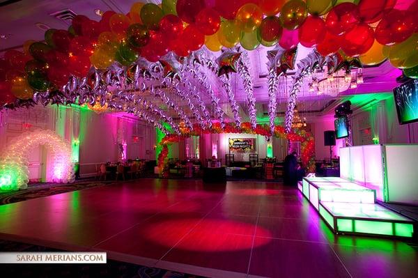 Neon Themed Bat Mitzvah with Uplighting and Dance Floor Canopy